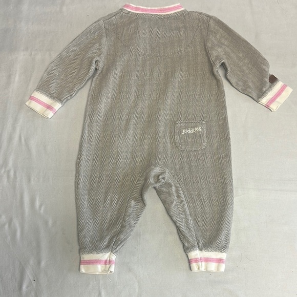 Juddlies - Cozy Gray and Pink One Piece Romper/Sleeper with Full-Length Zipper - Picture 4 of 4